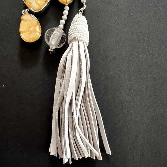 Chico's Abigail Tassel Necklace Mixed Beads Leather Cord Adjustable Chain Lariat - Picture 10 of 14